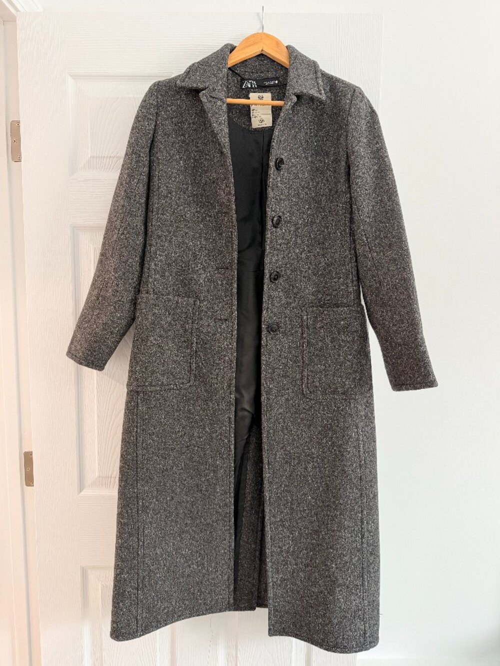 Zara Manteco Italian Fabric Charcoal Gray Long Wool Blend Coat-Size S